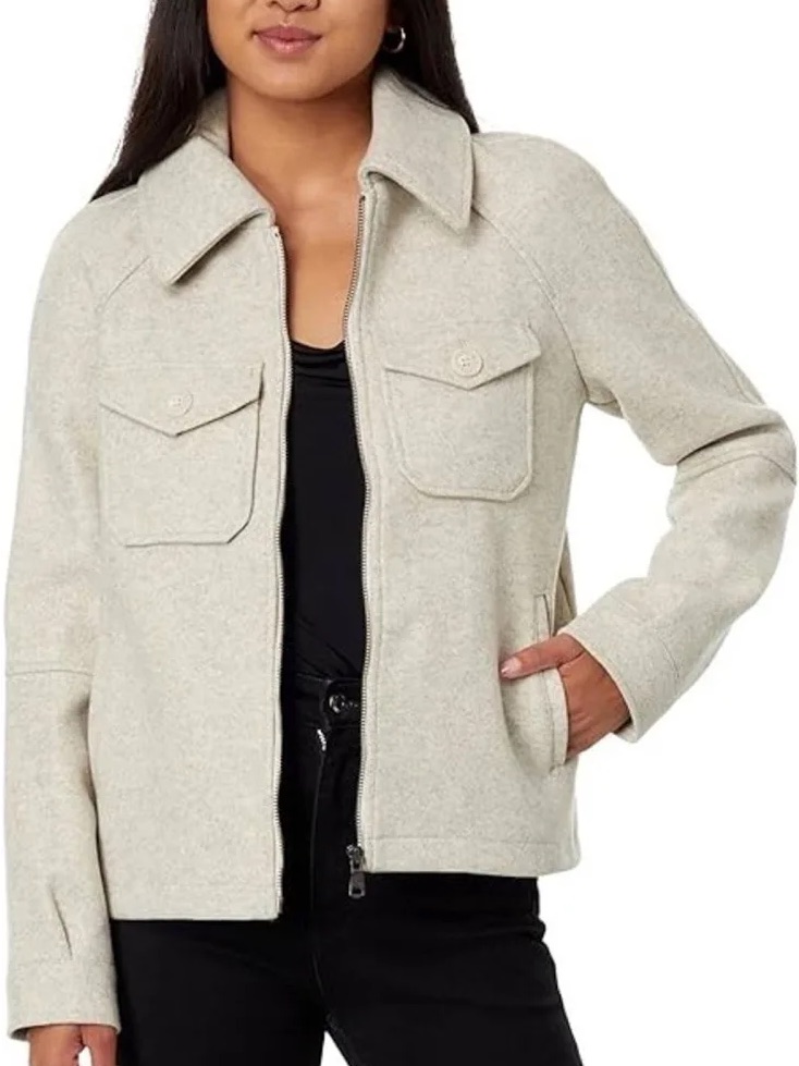 Women's Cream Zip-Front Soft Jacket